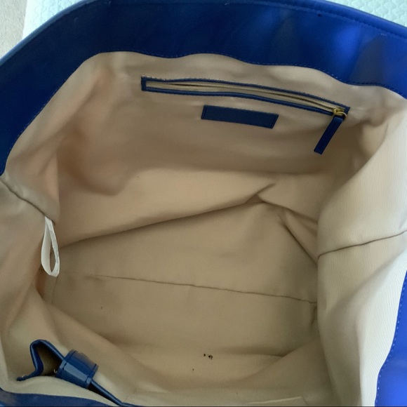 Talbots Woven/Striped tote bag w/bamboo handles - Picture 7 of 11